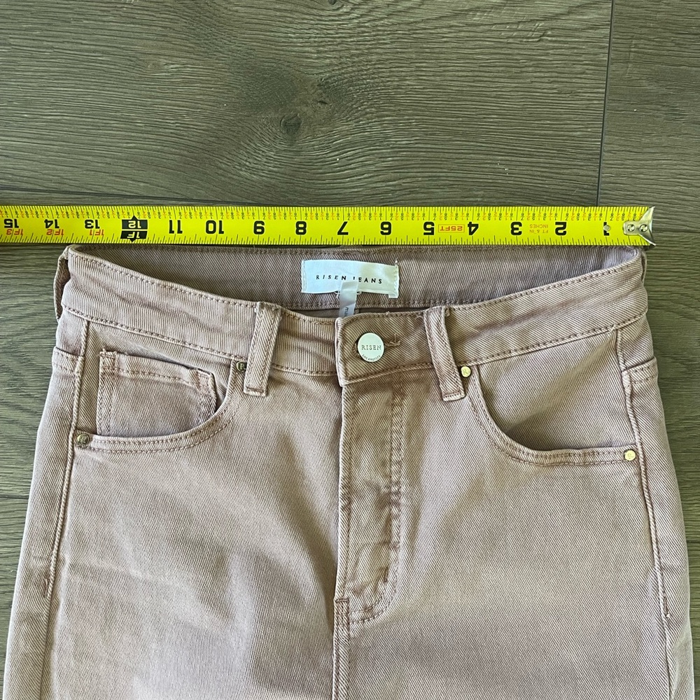 Risen Jeans Women Sz 5 / 27 High Rise Wide Leg Pink Mauve Denim Stretch Raw Hem - Picture 9 of 11